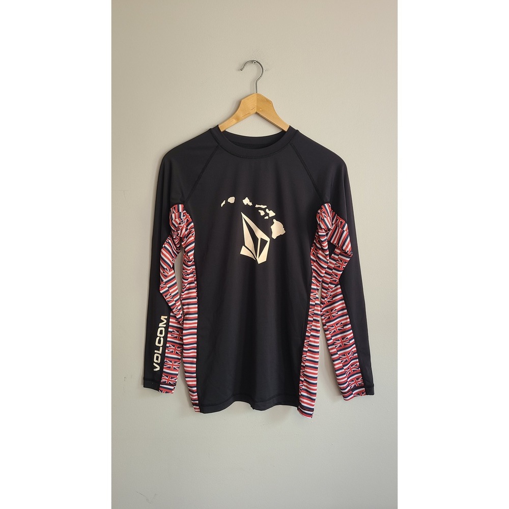 Volcom Mens Hawaii Flag Rash Guard Long Sleeve Surf Shirt Black XL